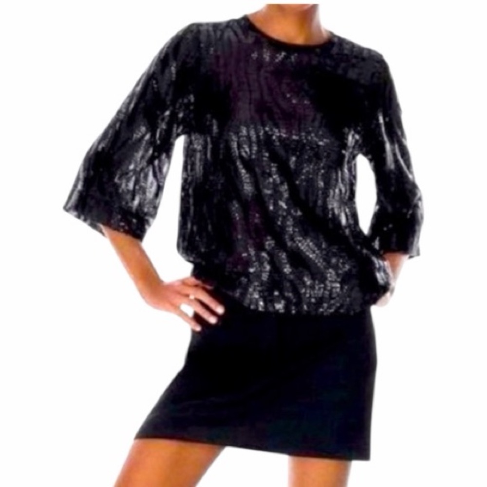 ZARA Zara Sequin Raquel Blouse, Black, Size L